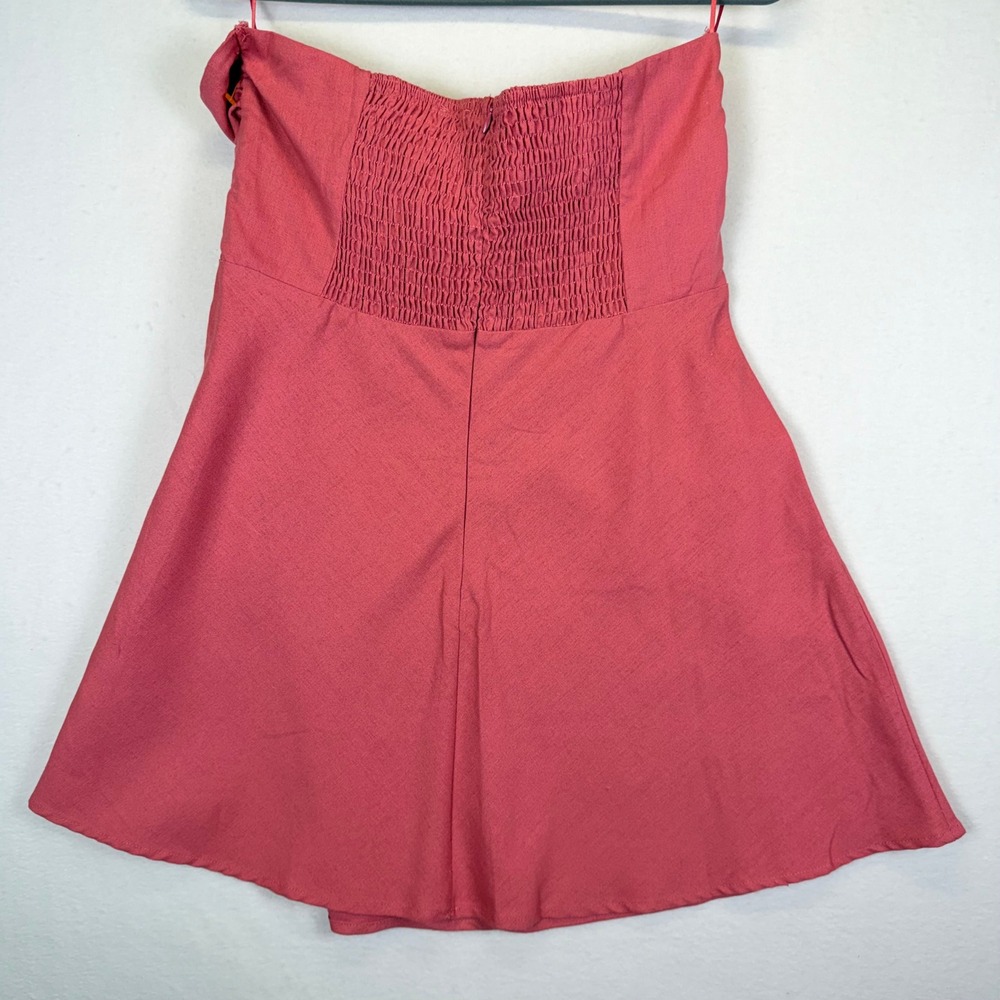 Linen Blend Twist Front Strapless Mini Summer Dress L Mi Ami Coquette Sweetheart - Picture 2 of 7